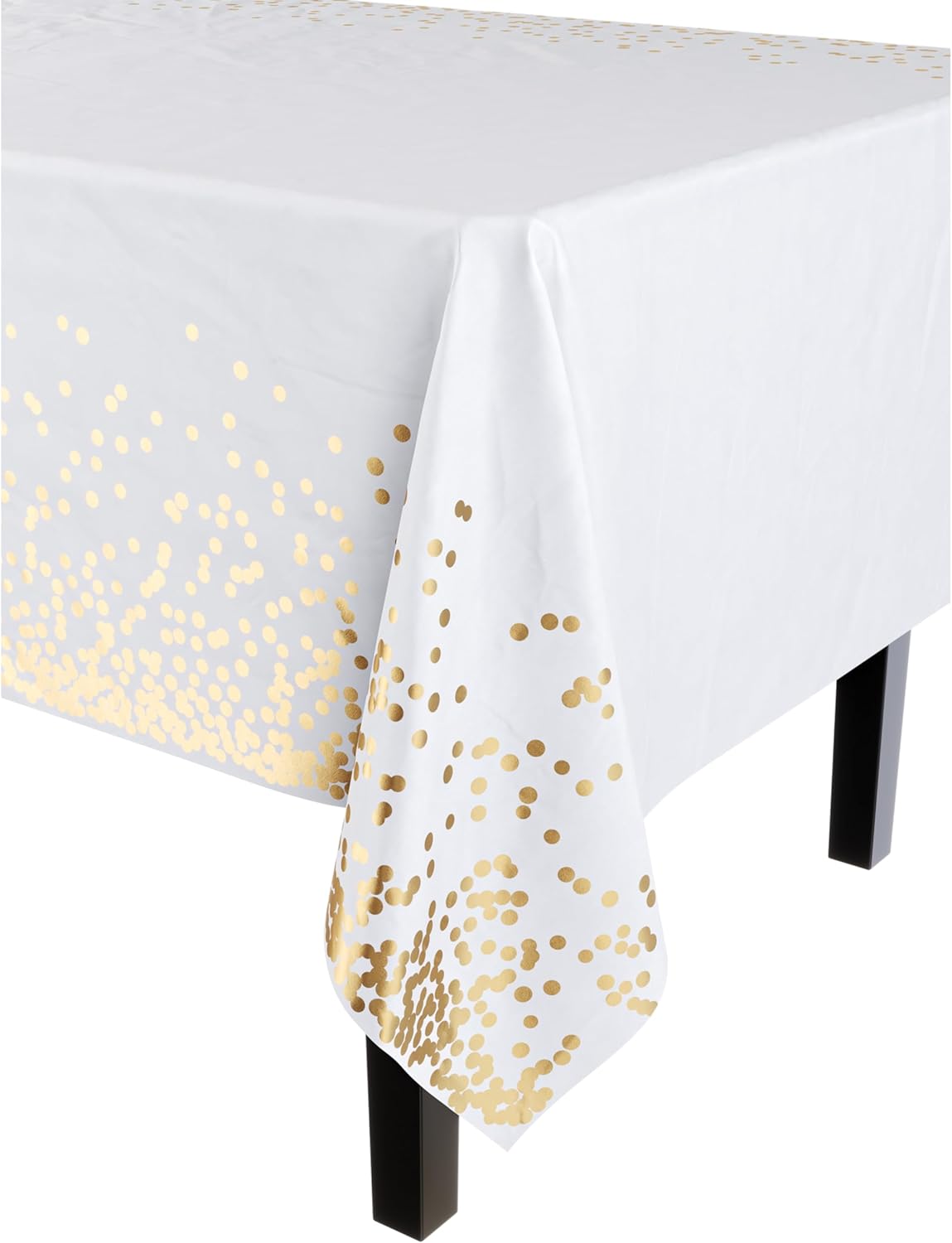 Party Solids Black & Gold Dot Rectangular Plastic Tablecloth - 54x108 Inch, Pack Of 12