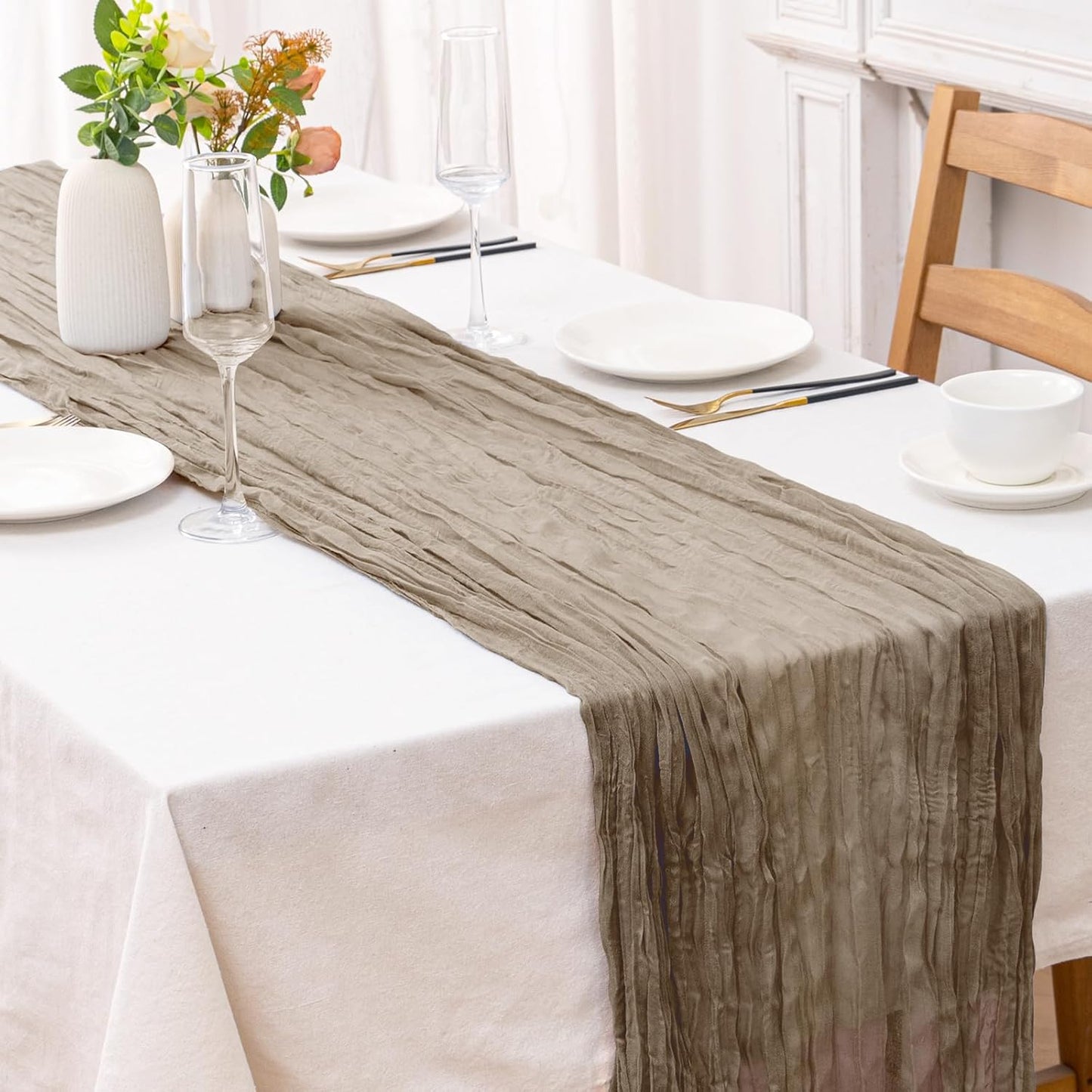 2 Pcs Nude Cheesecloth Table Runner - 120 inch 10FT Boho Rustic Gauze Cheese Cloth Table Runner Decor for Spring Summer Party Wedding Birthday Baby Bridal Shower Home