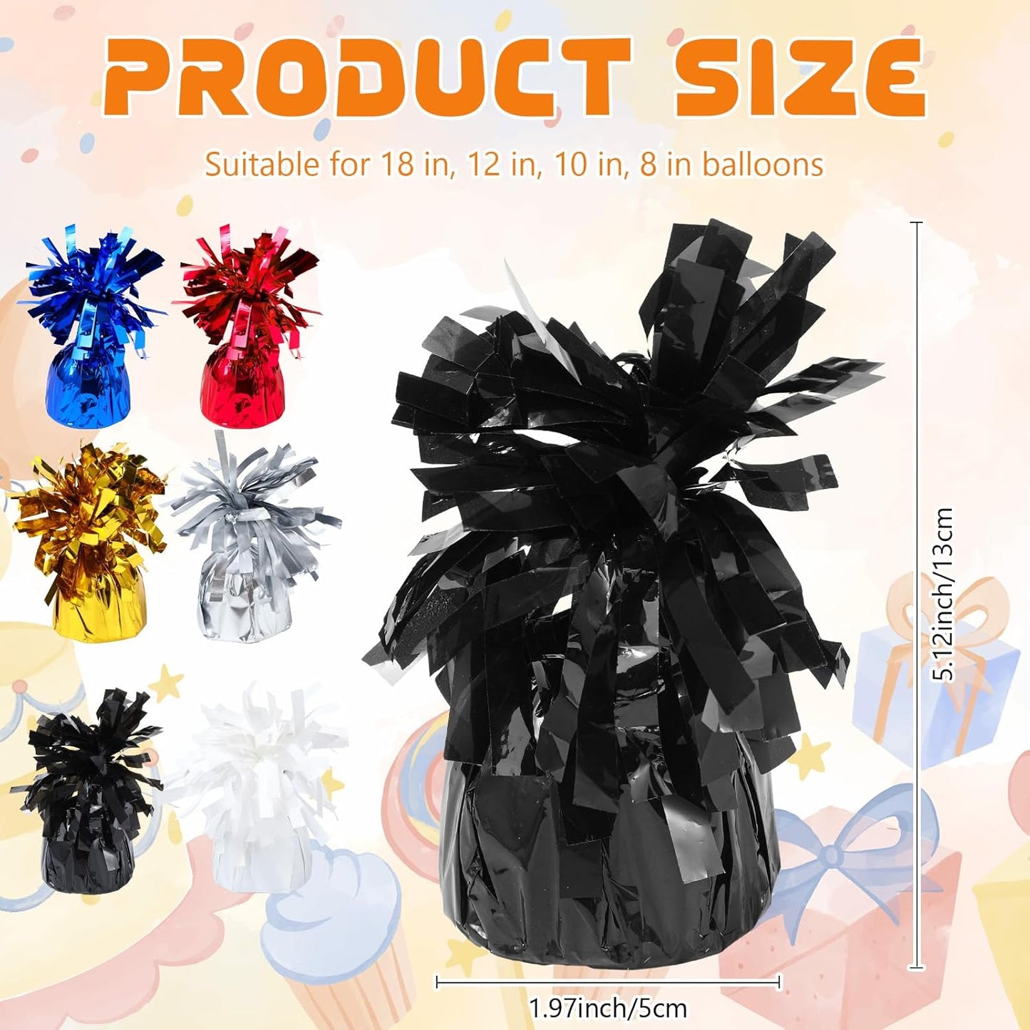 6 Pack Black Balloon Weights Metallic Holder Anchors Balloon Holder Weights for for Birthday 2025 Graduation Party Christmas Wedding Celebration Decoration (Black)