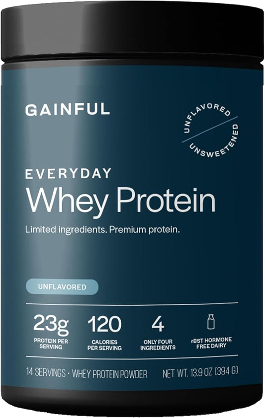 Gainful Everyday Whey Protein Powder, 23g Protein per Serving, Unflavored, Supports Muscle Growth, Recovery, & Daily Nutrition, with Whey Isolate, Casein, & No Artificial Ingredients, 14 Servings
