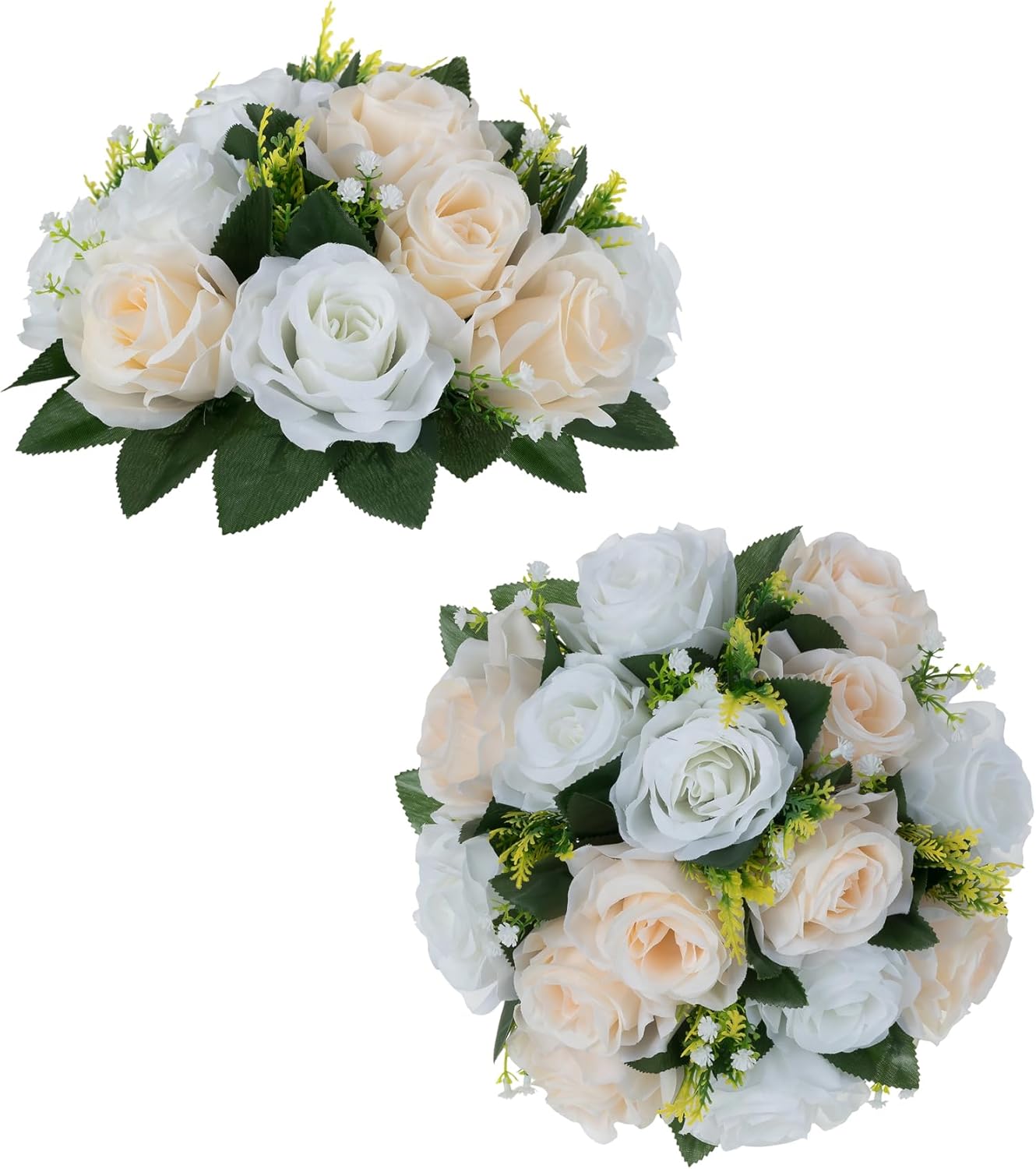 Flower Balls Wedding Rose Centerpieces: 2 Pcs Fake Flowers with Base Kissing Balls Decor Champagne White Artificial Floral Arrangements Flower Bouquet of Roses Home Party Table DIY Decorationss