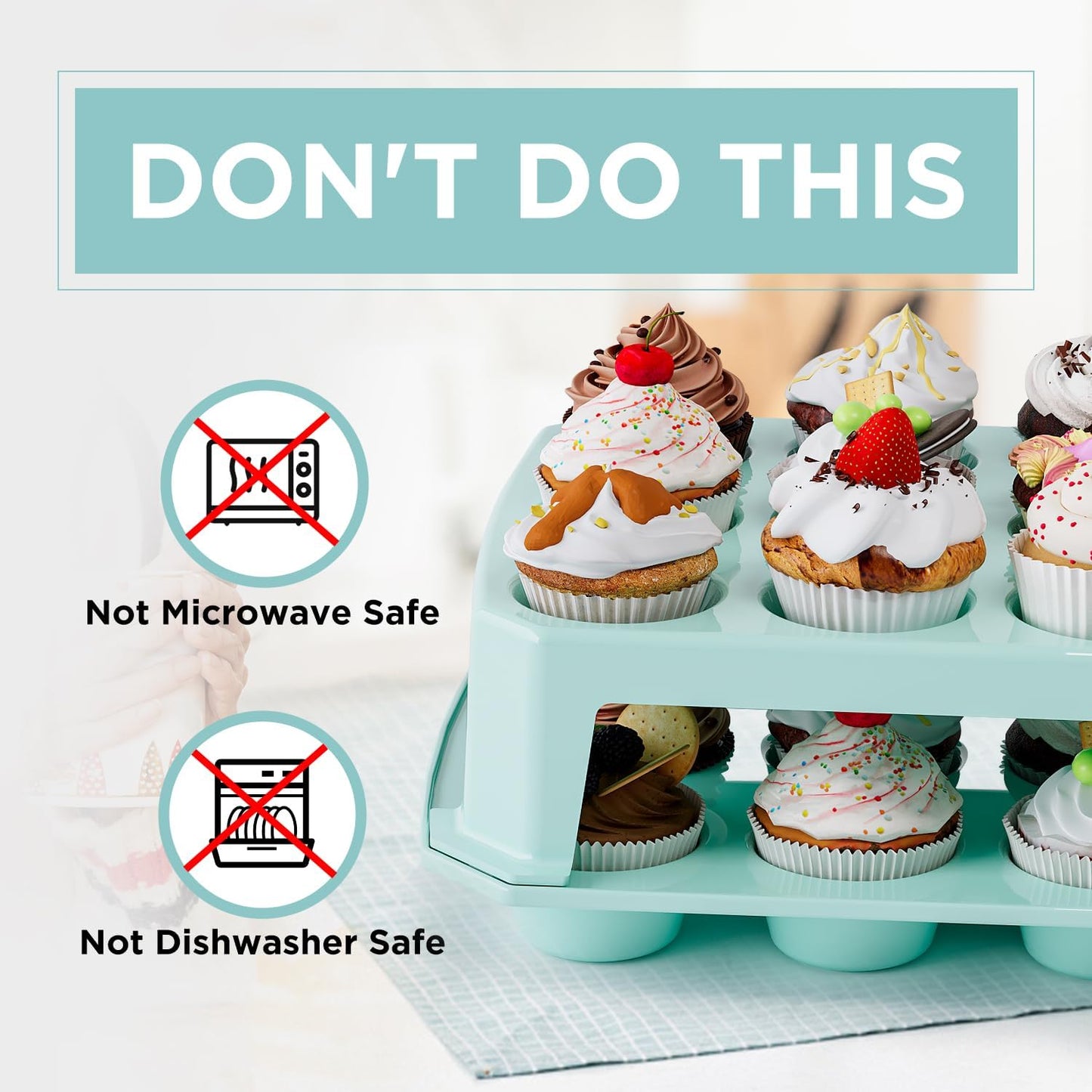 Cupcake Carrier 24 Count, Green Cupcake Holder, Cupcake Container with Lid and Handles, Muffin Traveler Two Tier Stand Reusable Cupcake Box