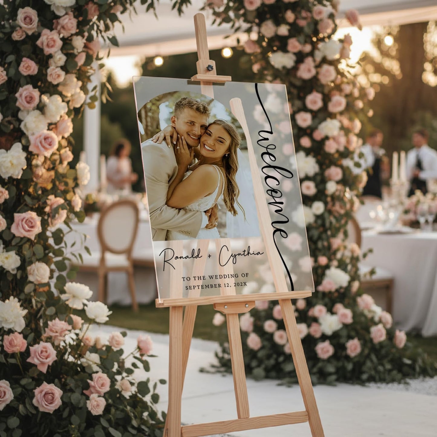 Personalized Wedding Photo Acrylic Welcome Sign – Custom Picture Board with Bride & Groom Names, Elegant Acrylic Wedding Reception Entrance or Ceremony Decoration, Indoor & Outdoor Keepsake Gift #10