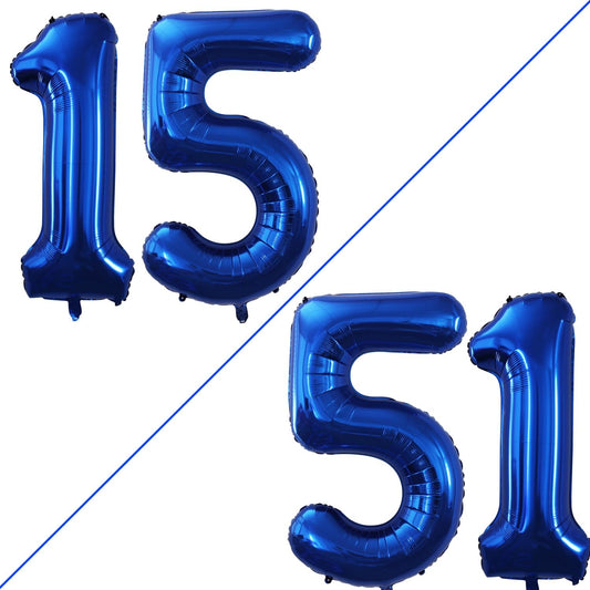 GOER Number 15 Balloons for 15th Birthday Sweet 15 Party Decorations,42 Inch Jumbo Foil Helium 51 Balloons for 51st Birthday Party Decoration (Blue)