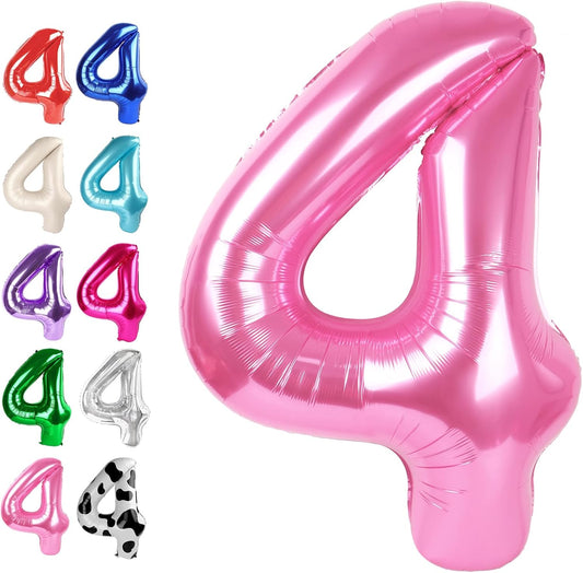 40 Inch Pink Large Number 4 Birthday Balloon, Giant Number Four 14 24 34 40 44 Balloons, Foil Mylar Big Balloons for Anniversary Graduation Supplies Decorations