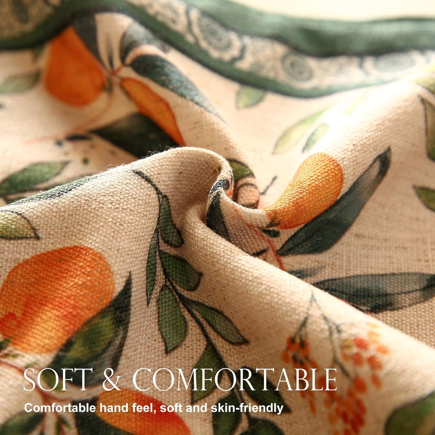 patdrea Designer Vintage Fresh Farmhouse Linen Table Runner 102 Inch Long, Green and Orange Pattern Table Mat, Decor for Kitchen Dining Table Coffee Table Shelf Cabinet Banquet Christmas ,12"*102"