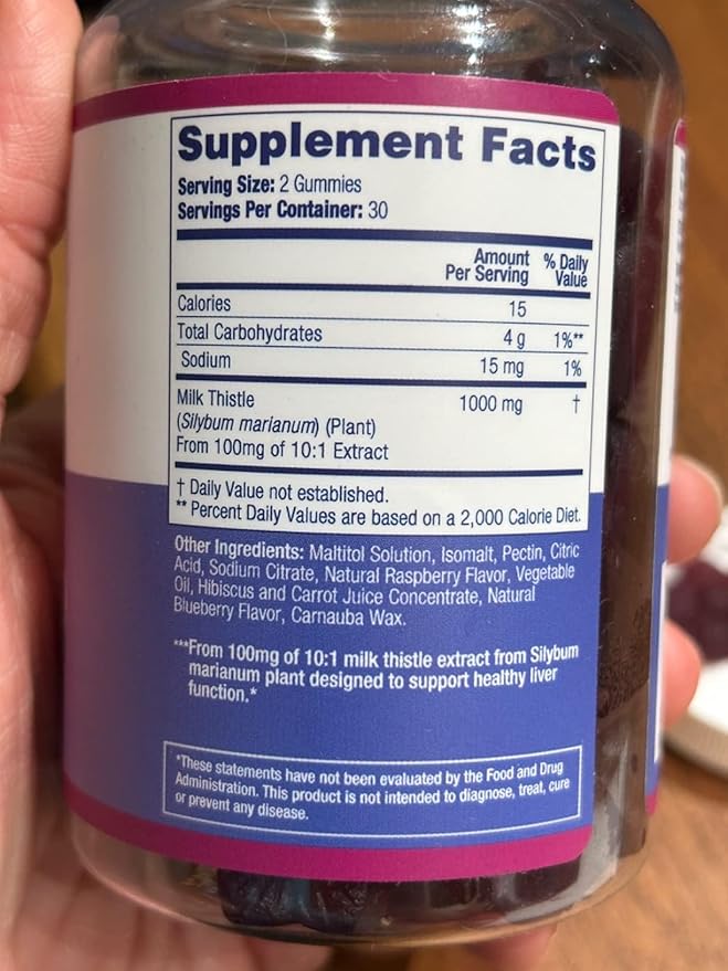 Sugar-Free Milk Thistle Gummies for Liver Cleanse Detox & Repair (Natural Blueberry-Raz Flavor) Cardo Mariano, Cleansing Milk Thistle Extract & Antioxidant Support, Vegan, Replaces Pills & Capsules