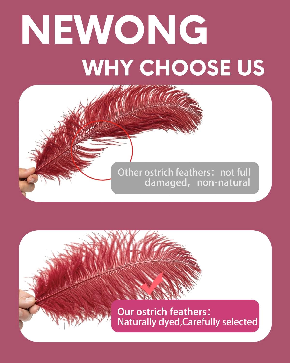 NEWONG 30pcs Wine red Ostrich Feathers Natural Bulk 8-10in（20-25cm） Vase Craft Wedding Home Party Centerpieces Christmas Day Decoration