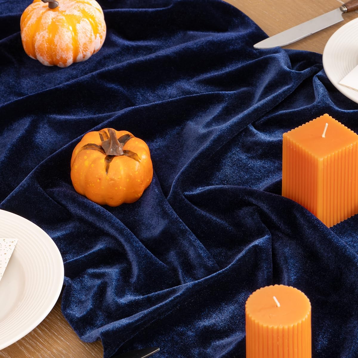 Navy Blue Velvet Table Runner 3 Pack Fall Thanksgiving Navy Table Runners 20 x 120 Inch Luxurious Velvet Fabric Friendsgiving Table Decorations for Christmas Dinner Wedding Bridal Baby Shower