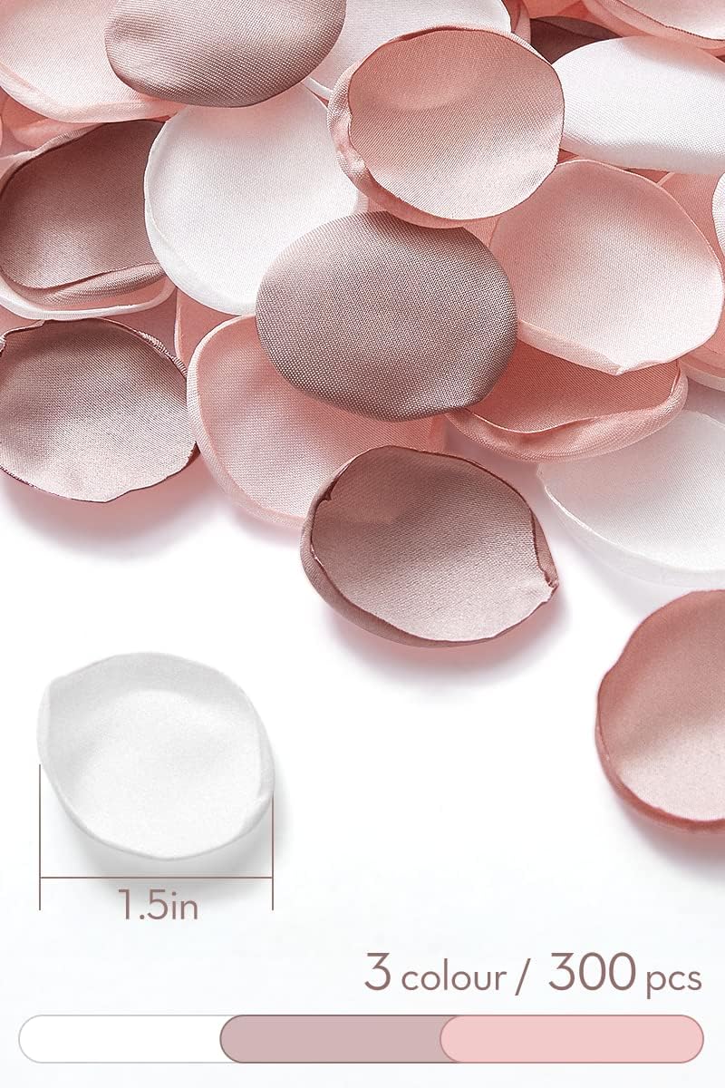 Serwalin 300Pcs Silk Rose Petals Artificial Flower Petals for Weddings Nude Pink Petals for Romantic Night Petals for Flower Girl Basket Wedding Proposal Aisle Table Decor (3 Color Mixes)