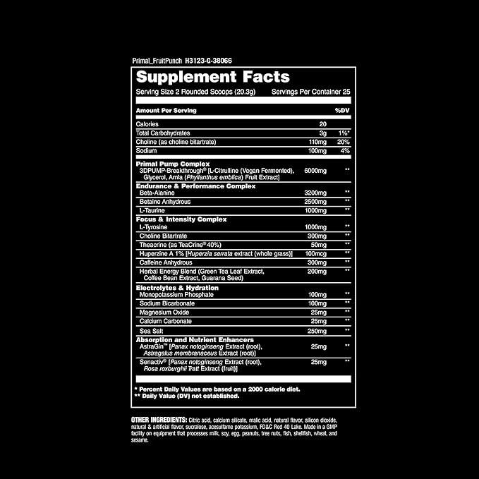 Animal Primal Muscle Hydration + Preworkout Powder – Contains Beta Alanine, 3DPump, Caffeine & Electrolytes – Improves Energy, Focus, Endurance & Absorption – Fruit Punch Flavor, 17.9 oz