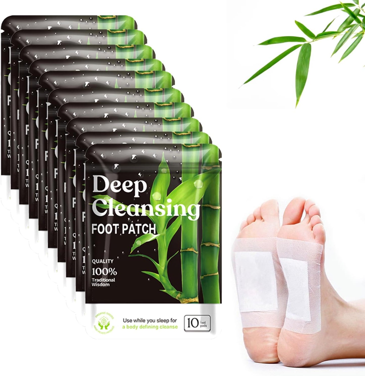 (100 Pads) Deep Cleansing Foot Pads for Better Sleep, Natural Bamboo Foot Patch | Relieve Stress, Improve Sleep and Relaxation