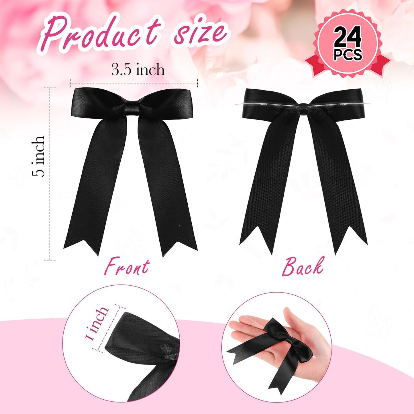 Riceshoot 24 Pcs Satin Ribbon Bow 3.5x5 Inch Twist Tie Bows for Gift Balloon Bag Cake Craft DIY Wedding Birthday Party Decor