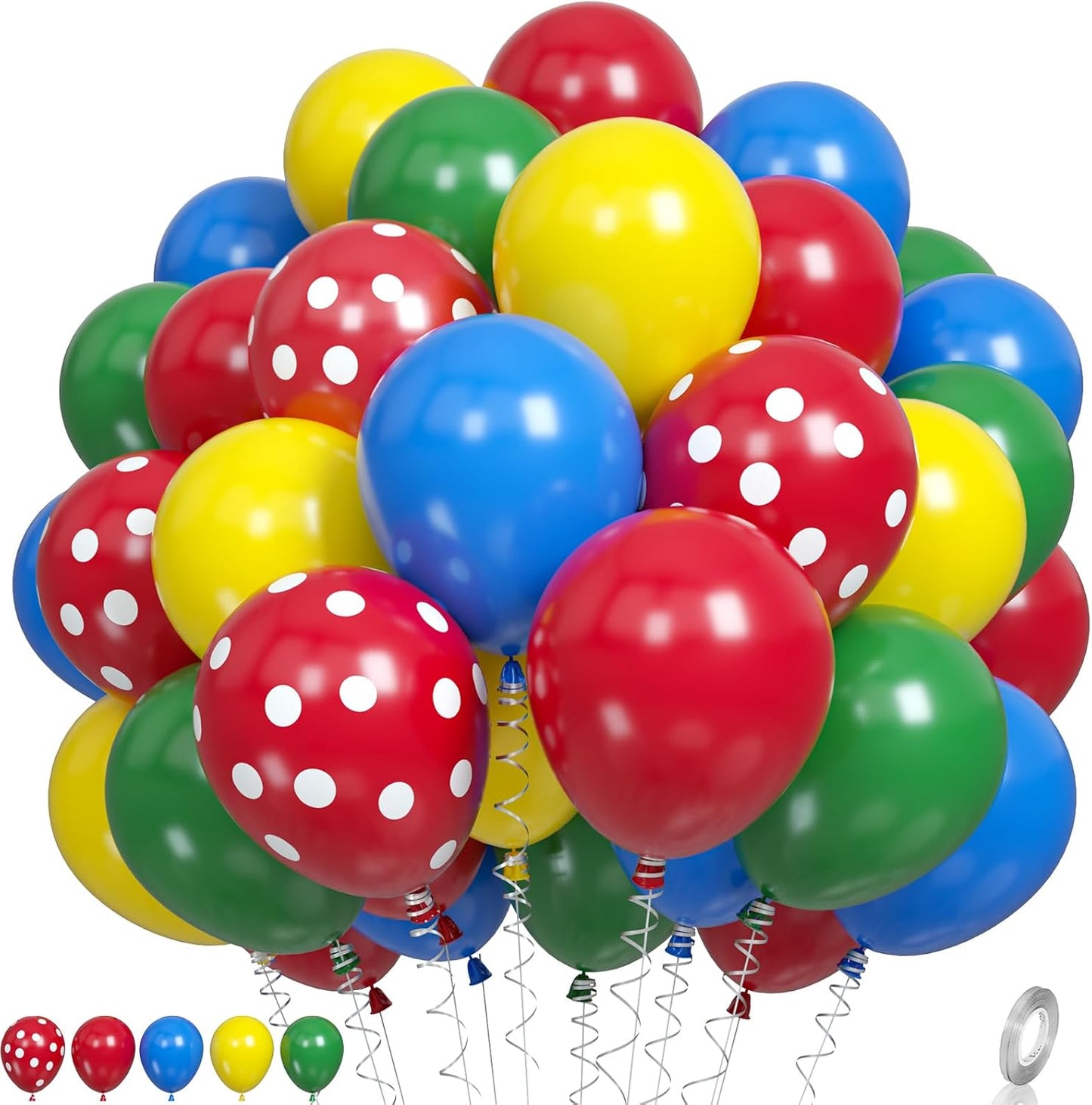 Red Yellow Blue Balloons, Red Blue Green Party Balloons Red Polka Dot Balloons Carnival Circus Balloons Yellow Green Latex Balloons For Kids Adults Birthday Carnival Theme Party Wedding Baby Shower