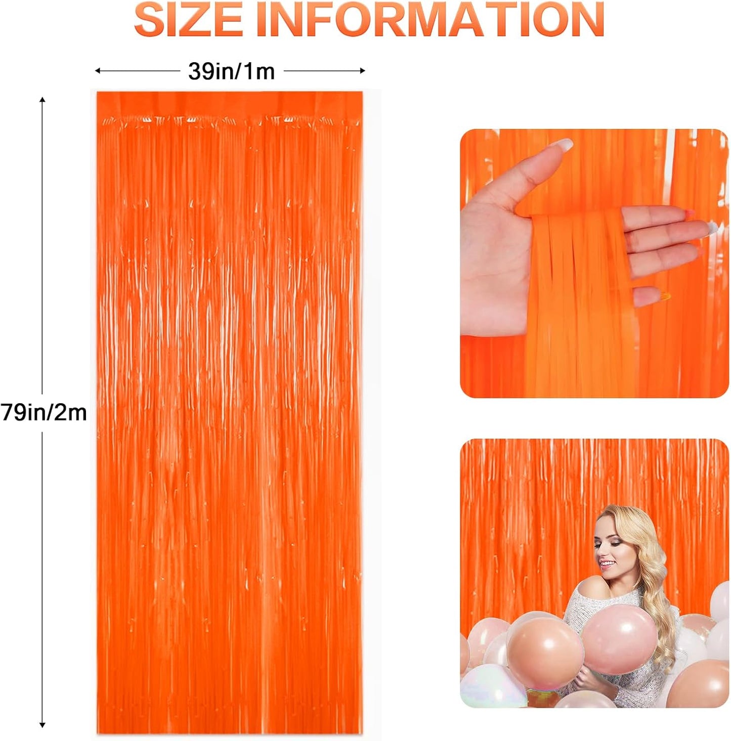 CANREVEL 2 Pack 3.3x6.6 Feet Orange Foil Fringe Backdrop Curtains, Tinsel Streamers for Basketball Theme Birthday Party, Graduation, Halloween, Fall Party Decorations