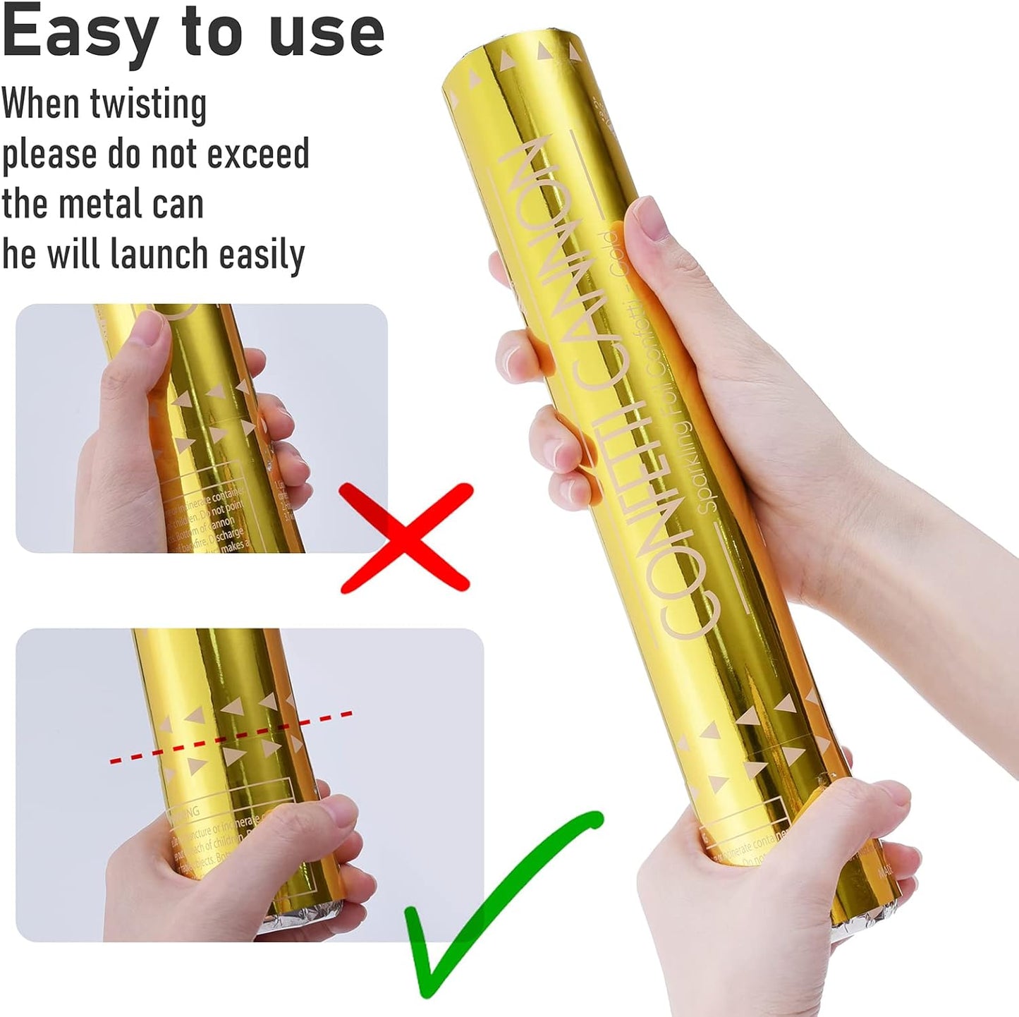 5 Packs Confetti Cannons Gold, 12 Inch Confetti Cannons Party Poppers, Gold Confetti Poppers for Graduation Wedding Birthday Parties and New Year's Eve Celebration