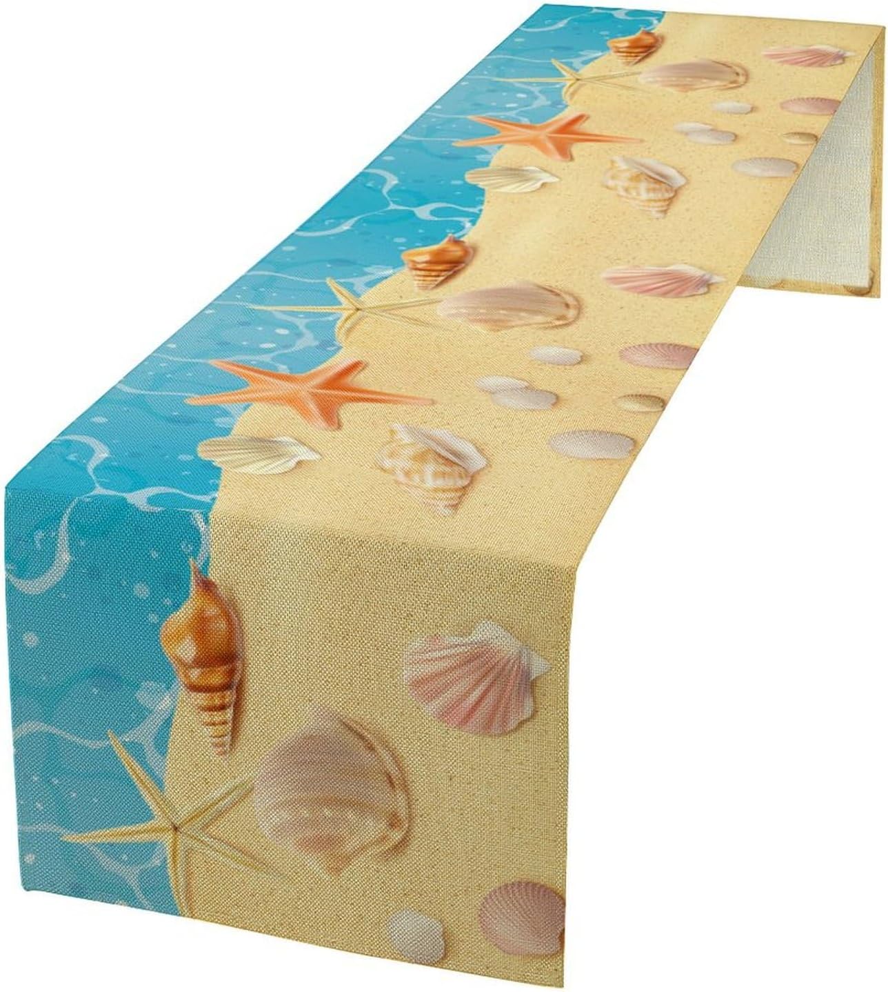 Sea Turtle Table Runner Marine Life Starfish Nautical Blue Green Ocean Theme Kitchen Table Decorations for Indoor Outdoor Home Party Decorations 13 * 108 Inch