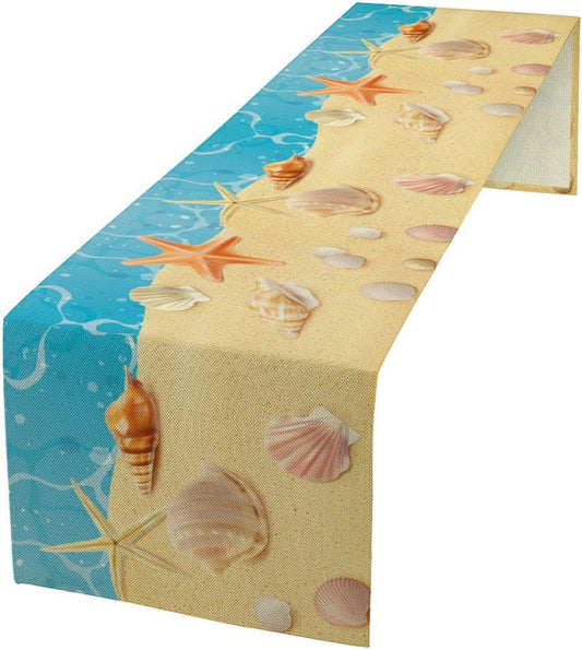 Sea Turtle Table Runner Marine Life Starfish Nautical Blue Green Ocean Theme Kitchen Table Decorations for Indoor Outdoor Home Party Decorations 13x36 Inch