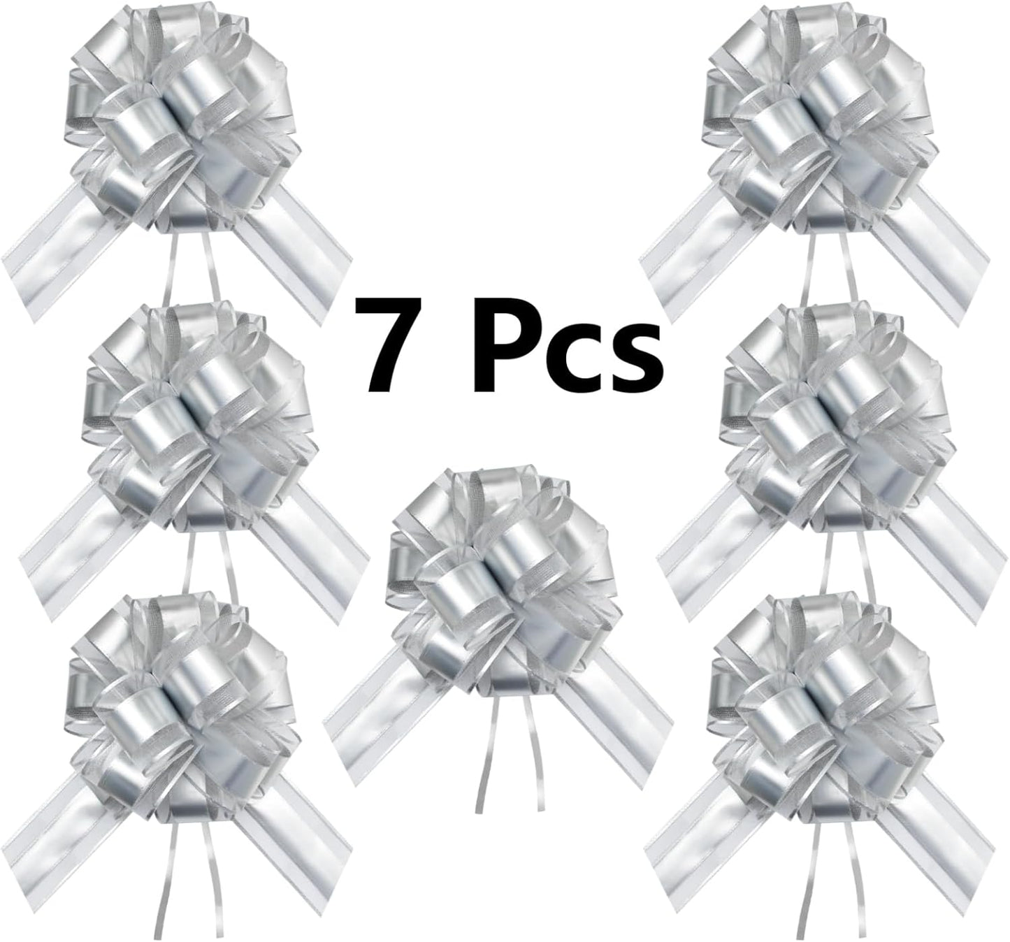7 Pieces Large Pull Bows, 6 inche, Big Bow for Gift Wrapping, Christmas Party Birthday Gift, Wedding Baskets,Valentine's Day Gift Decorations, Flower Decoration (Silver)