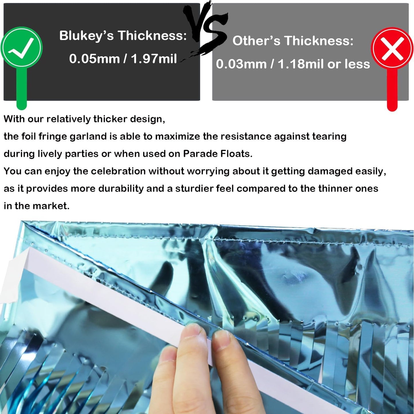 Thick 10 Feet by 15 Inch Turquoise Foil Fringe Garland - Pack of 3 | Shiny Metallic Tinsel Banner for Parade Floats, Bridal Shower, Wedding, Birthday, Christmas | Wall Hanging Drapes (3)