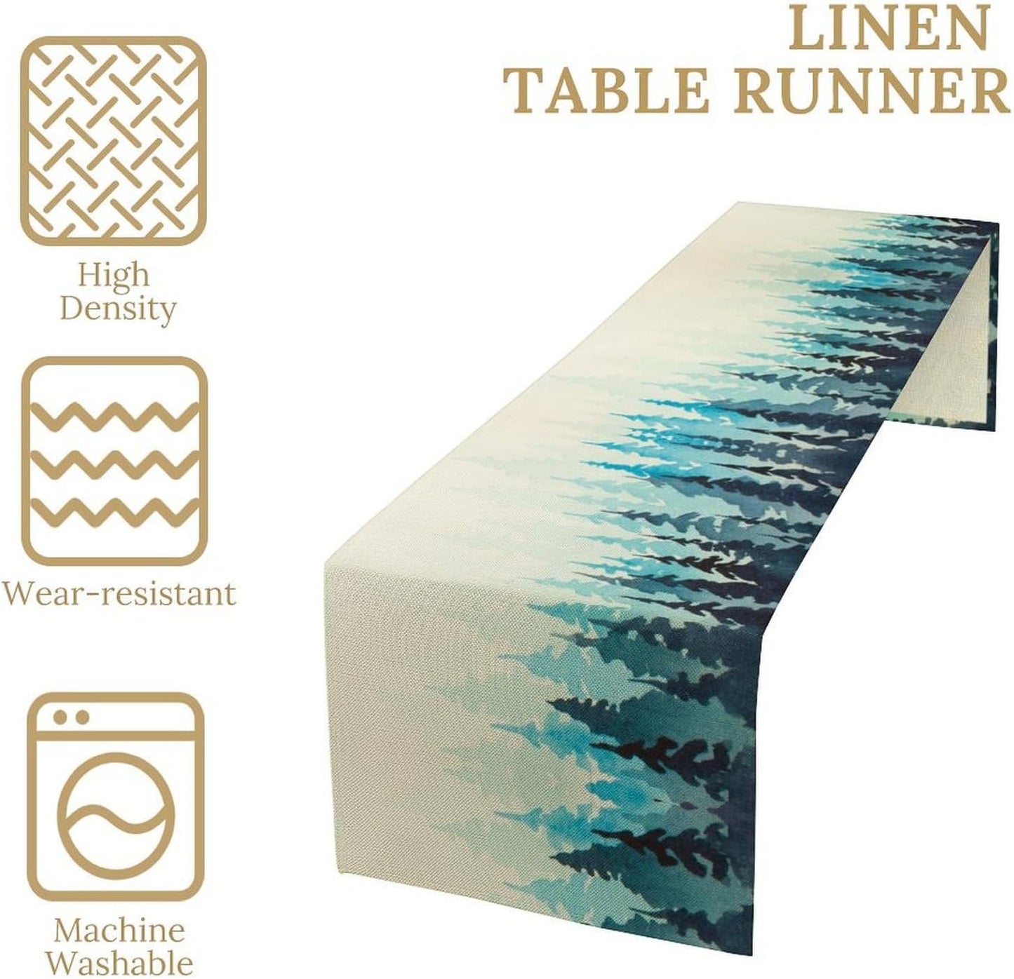 Misty Forest Table Runner,Foggy Blue Forest Landscape Table Runner for Kitchen Dining Table Home Party Decoration 13x108 Inch