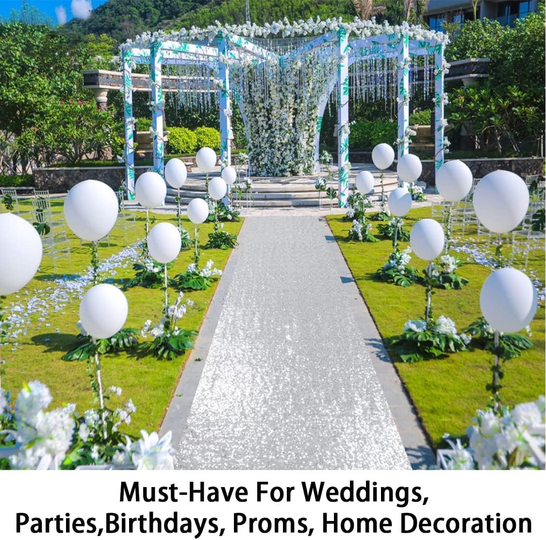 ShinyBeauty 4Ft x 20Ft Silver Sparkly Wedding Aisle Runner - Ideal for Prom, Beach & Outdoor Weddings Floor Carpet Runner for Stairs Decoration