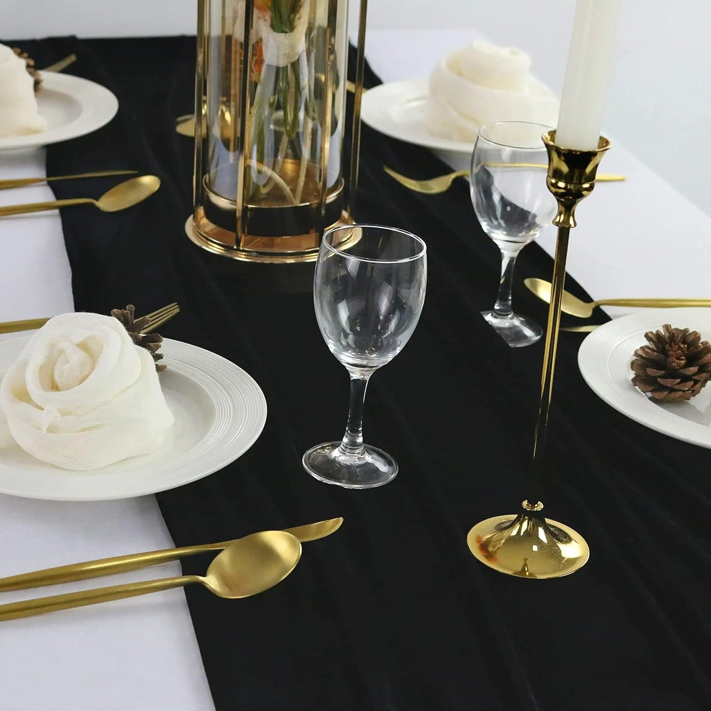 Velvet Table Runner, 5 Pack Luxurious Wedding Reception Decorations Soft Velvet Fabric Table Linen Overlay for Party (20 x 120 inch, Black)