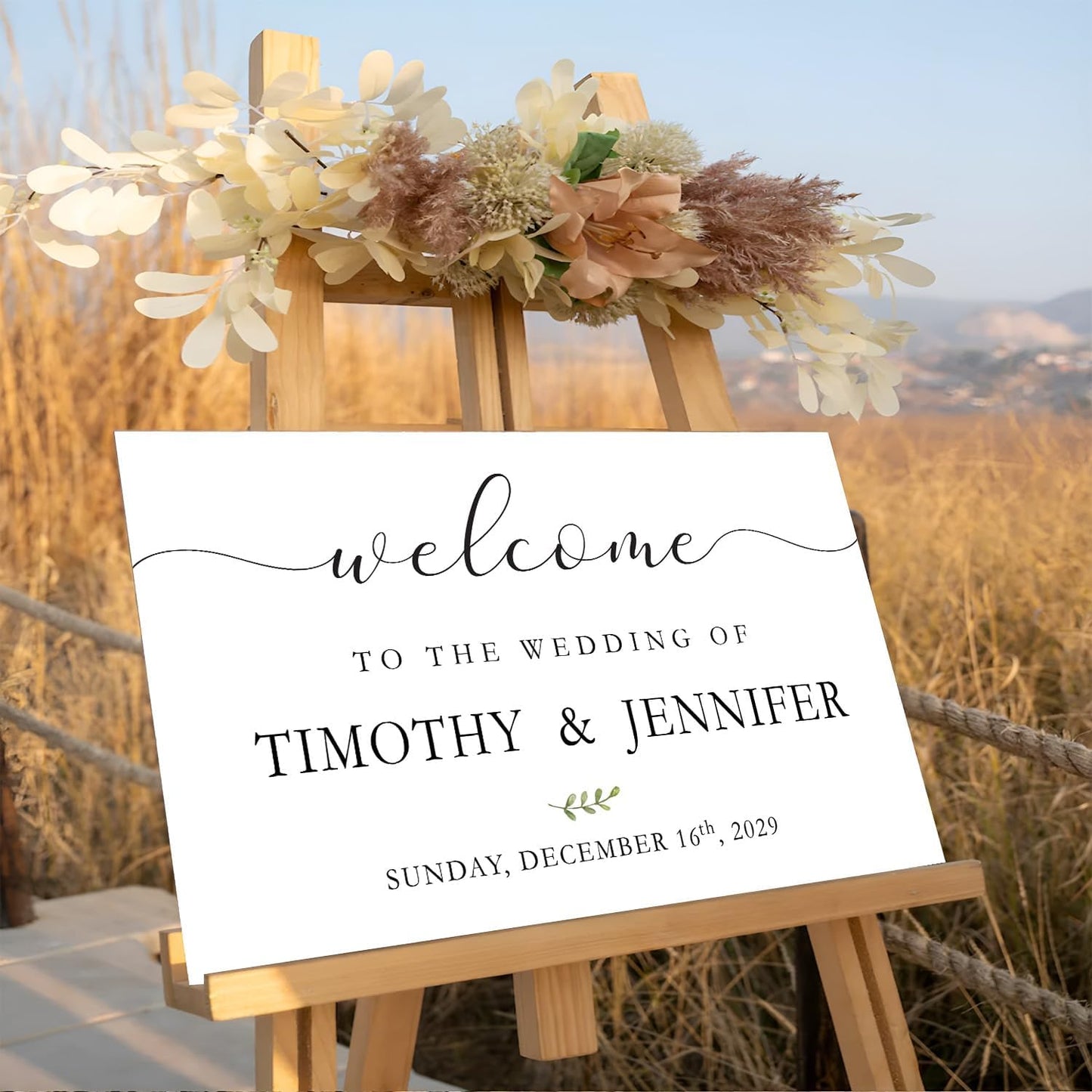 Custom Wedding Welcome Sign, Rustic Wedding Signs, Wedding Decorative Signage, Welcome Sign For Wedding Entrance, Greenery Floral Theme Wedding Sign Decoration