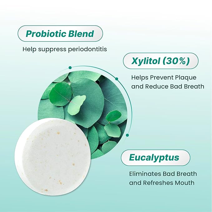 K-Nutra Dentifresh Mint Xylitol Tabs – Oral Probiotics for Bad Breath, Dry Mouth & Fresh Breath, 7 Billion CFU, Sugar-Free, GMO-Free, Gluten-Free, Natural Mint Flavor, 30 Tablets (Improved Formula)