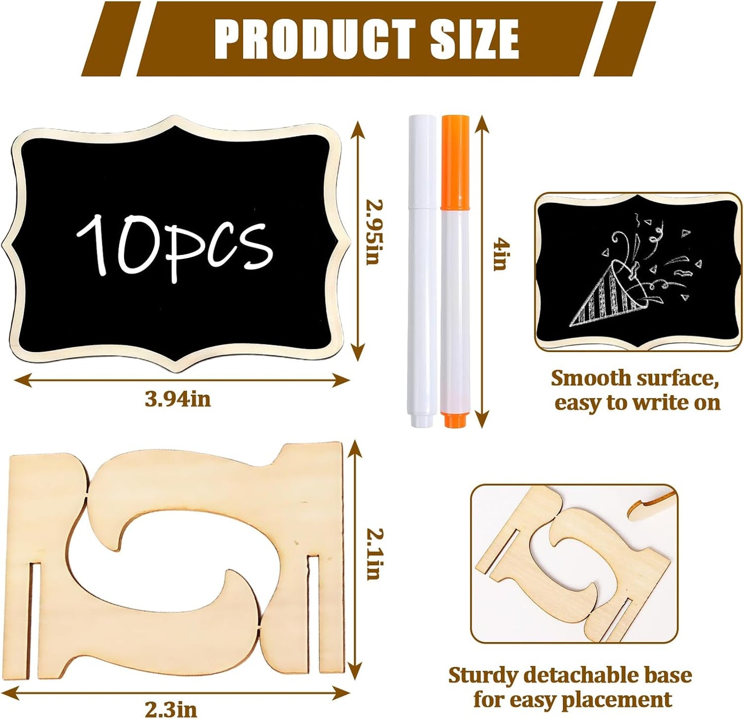 10PCS Mini Chalkboard Signs, Framed Small Chalk Board Food Labels with Easel Stand, Reusable Writable Blackboard with 2 Chalks, Wood Place Cards for Weddings, Birthday Parties, Buffet (Flower)