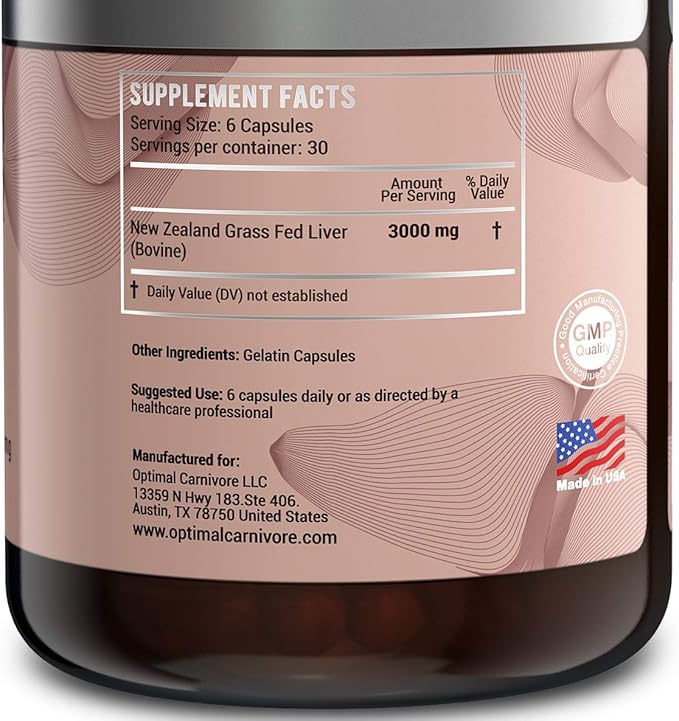 Grass Fed Beef Liver Capsules, Freeze Dried in Convenient Pills, 180 Capsules, Desiccated Supplement