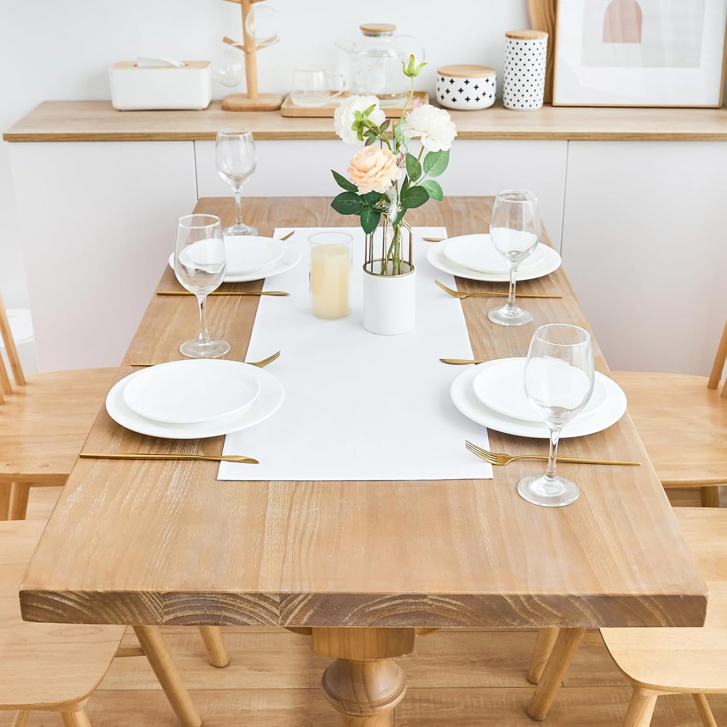 2 Pack White Small Short Table Runner 12 x 24 Inch Solid Color Runners Coffee Table Dresser for Daily Party Home Decoration