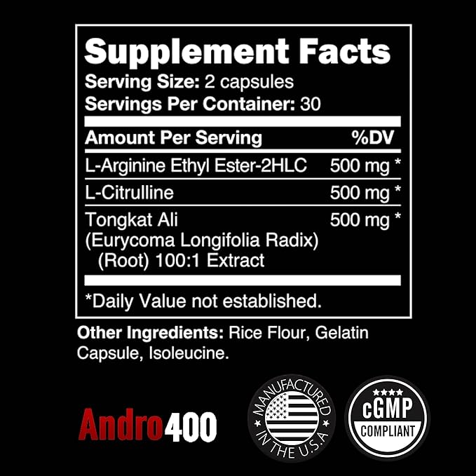 Testosterone Support for Men & Women – Tongkat Ali, L-Arginine & L-Citrulline – Energy, Vitality & Performance – 60 Capsules, 30-Day Supply