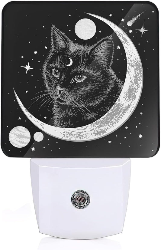 Black Cat Night Light, Moon Night Light Plug into Wall with Dusk to Dawn Sensor, LED Lamp Energy Saving Lights for Men Women Boys Girls,Lamp for Bedroom Bathroom Hallway