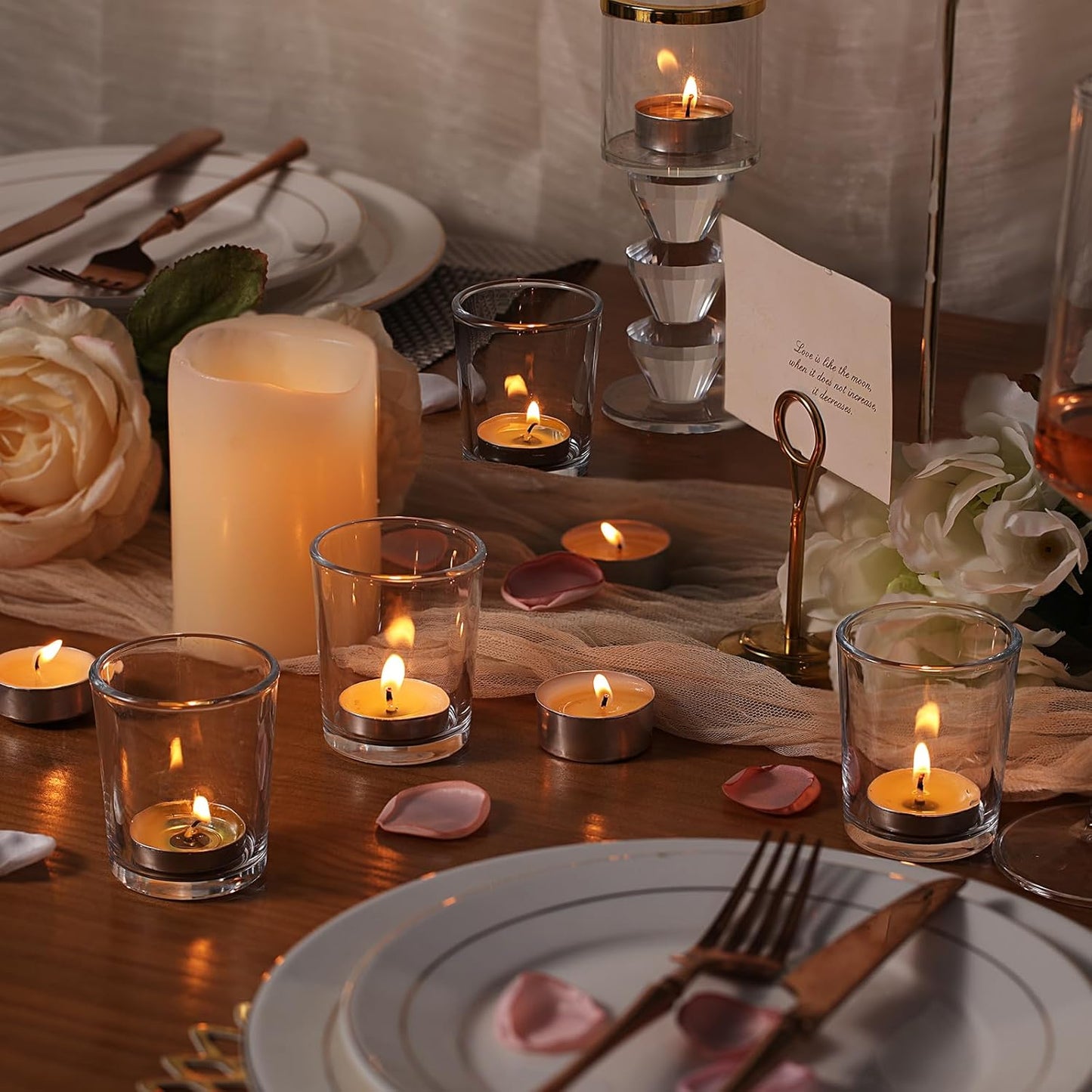 Letine 12-Pack Clear Votive Candle Holders - Glass Tea Light Holders with 12 Tea Lights for Wedding Decor, Bulk Votive Holders for Home Table Decor/Christmas & Thanksgiving