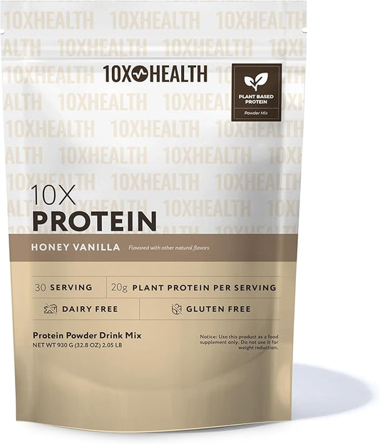 10X Health Vegan Protein Powder - 20g per Serving Plant Based Protein Powder for Muscle Support, Strength & Nutrition - Dairy-Free & Gluten-Free - Honey Vanilla 2.3 lbs, 30 Servings