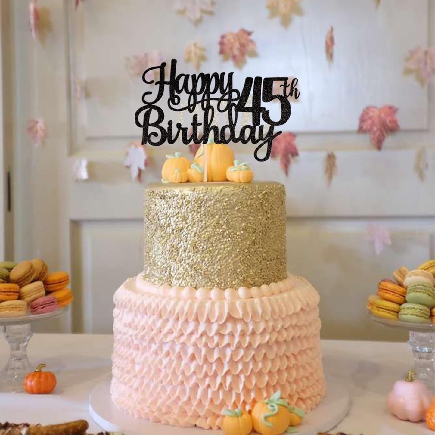 1 PCS Happy 45th Birthday Cake Topper Glitter Cheers to 45 Years Birthday Cake Pick 45 Fabulous Cake Decoration for Happy 45th Birthday Theme Party Decorations Supplies Black