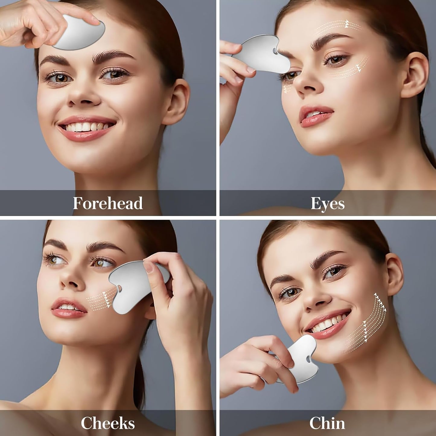 rosenice Gua Sha Facial Tools Guasha Tool Gua Sha Jade Stone for Face Skincare Facial Body Acupuncture Relieve Muscle Tensions Reduce Puffiness Festive Gifts (Matte Silver)