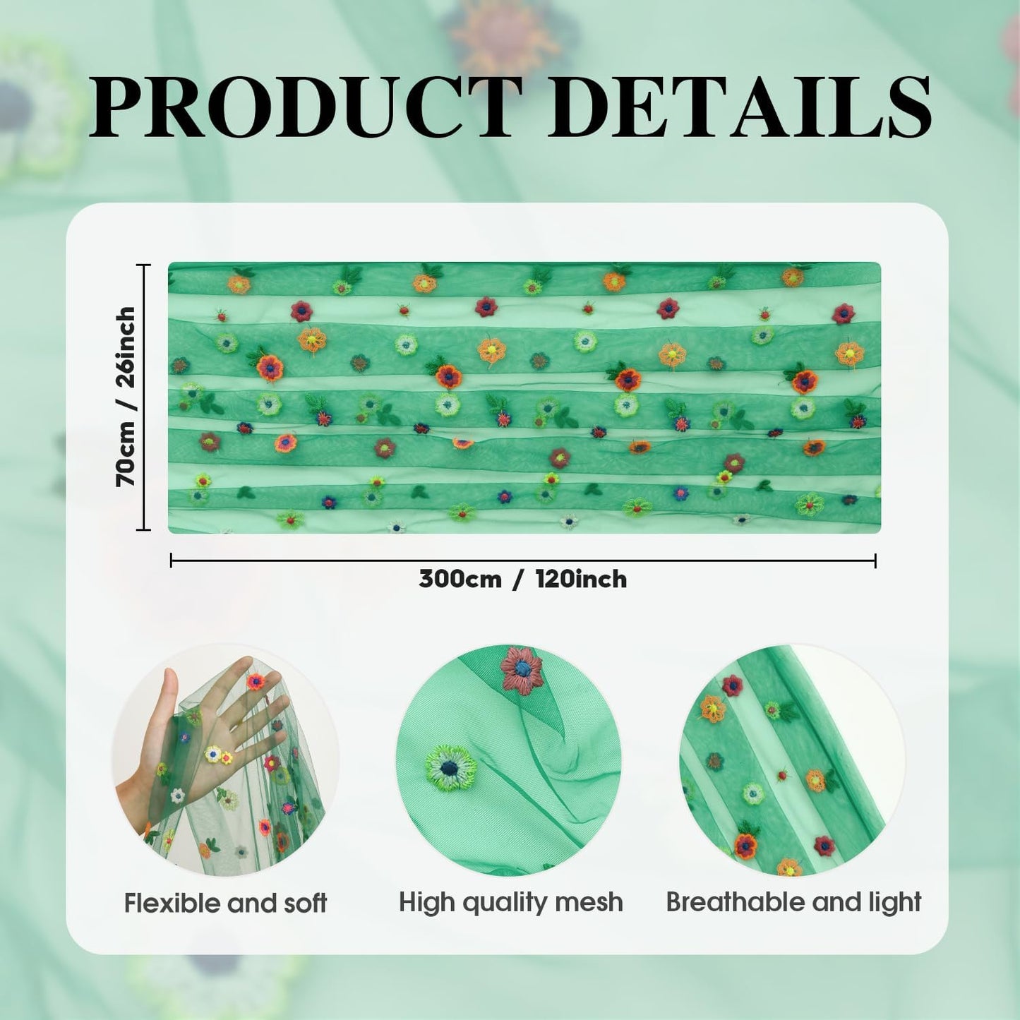 Artoid Mode Dark Green Embroidery Daisy Gauze Table Runner 120 Inch 10FT, Seasonal Sheer Kitchen Dining Holiday Wedding Birthday Table Decor for Home Party