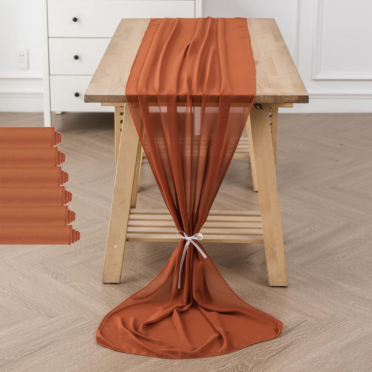 6Pack 9ft Chiffon Table Runner 14x108 Inch Sheer Romantic Table Runner for Wedding Birthday Party Bridal Shower Outdoor Decoration-Rust
