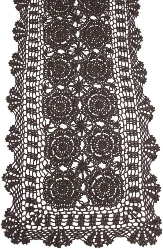 KEPSWET Cotton Handmade Crochet Lace Table Runner Dark Brown Rectangle Coffee Table Dresser Decor (14x48 inch)