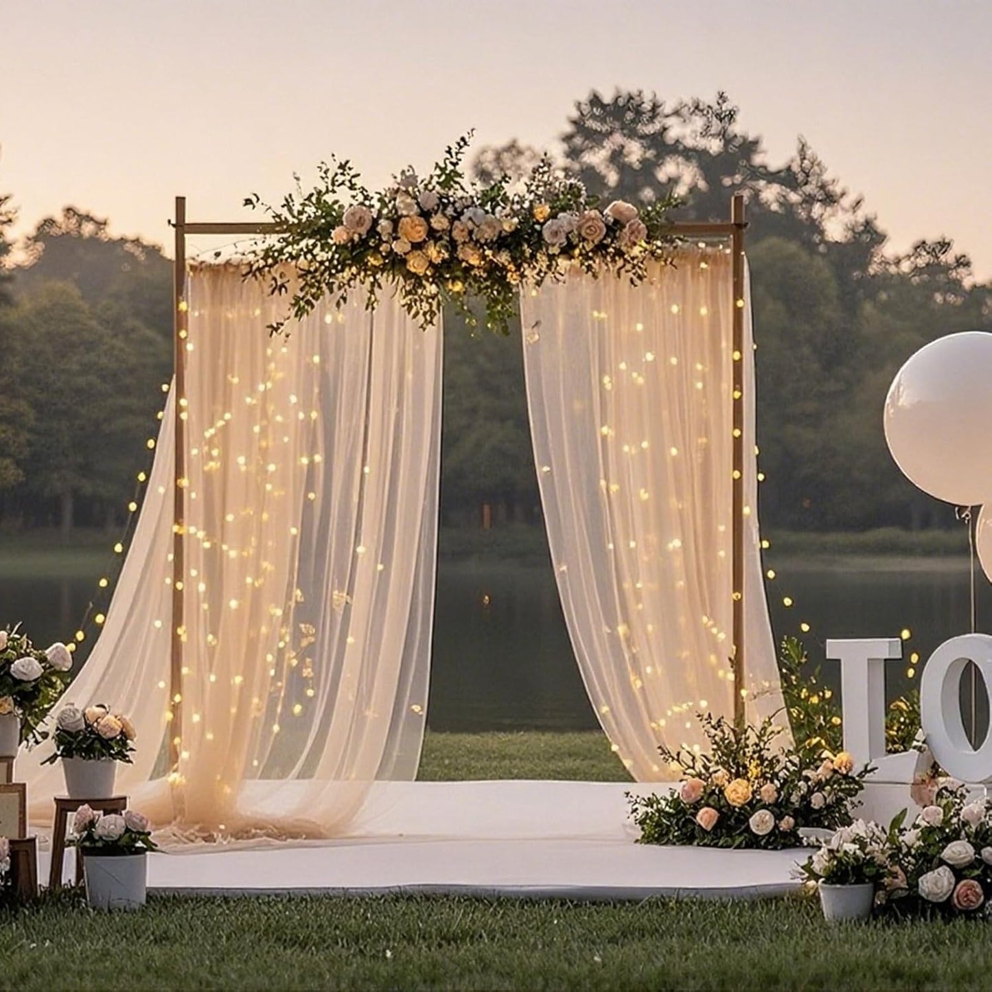 10×8ft Tulle Backdrop Curtains with Lights String - 300LED Fairy Lights Sheer Curtain Backdrop for Weddings Baby Shower and Birthday Party Decorations(8 Panels 5×8ft)