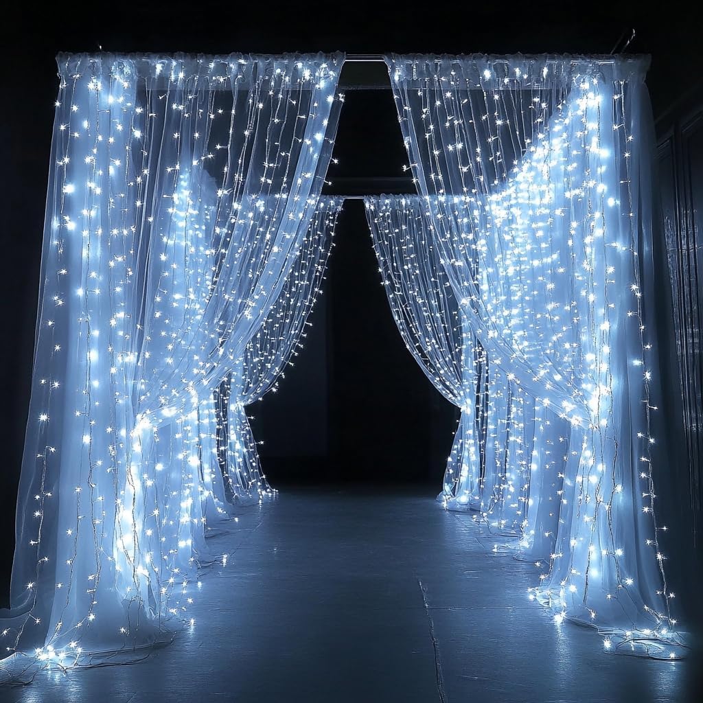 Fairy Curtain Lights, 300 LED Upgraded Tangle-Free Hanging Lights with Remote, USB Plug in String Lights for Bedroom Wall Window Wedding Party Xmas Home Décor - 9.8 x 9.8 Ft, Cool White