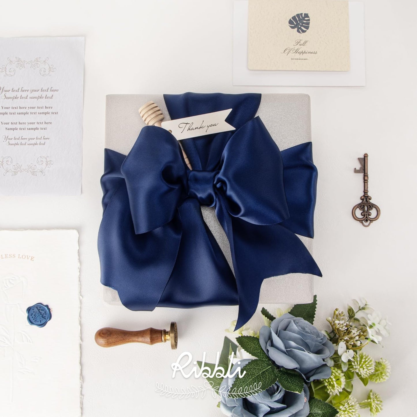 Ribbli Navy Satin Ribbon 4 Inch Wide Navy Ribbon for Wedding Chair Sash Grand Opening Ceremony Big Bows Gift Wrapping Floral Crafts Cake Decor-Double Faced Satin Continuous 10 Yards