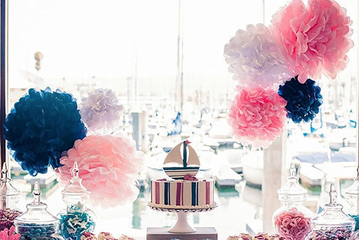 ZOOYOO Pink Orange Green Paper Poms, Tropical Party Decoration, Hawaiian Tissue Paper Poms Luau Decorations for Summer Birthday Anniversary 12PCS