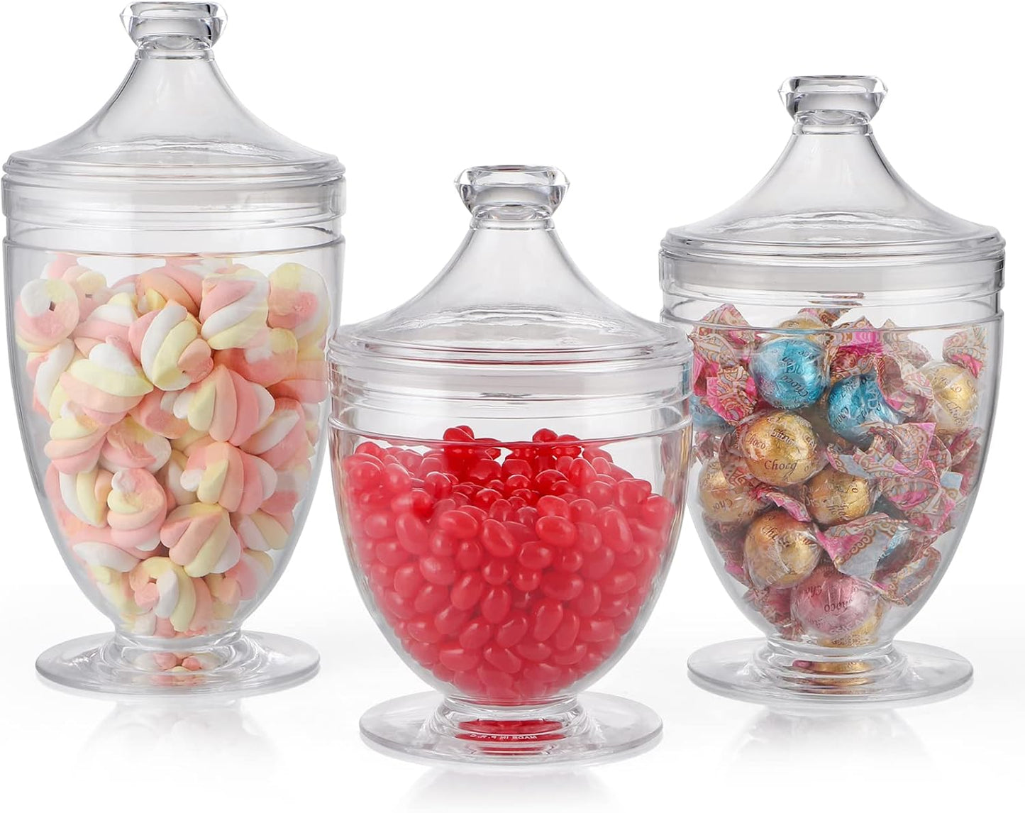 MOLIGOU Acrylic Apothecary Jars with Airtight Lid, Candy Jars for Candy Buffet, Decorative Bathroom Canisters, Set of 3