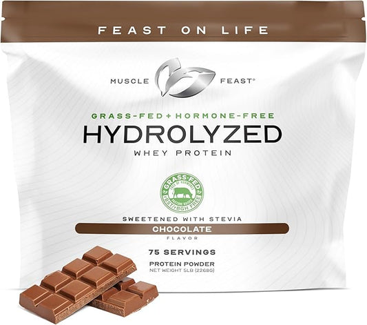 Muscle Feast Hydrolyzed Whey Protein Powder, Grass Fed and All Natural Hormone-Free, Hydro Whey Powder for Men and Women, Gluten Free, Non-GMO, Delicious Hydrolyzed Protein Powder, Chocolate, 5lb