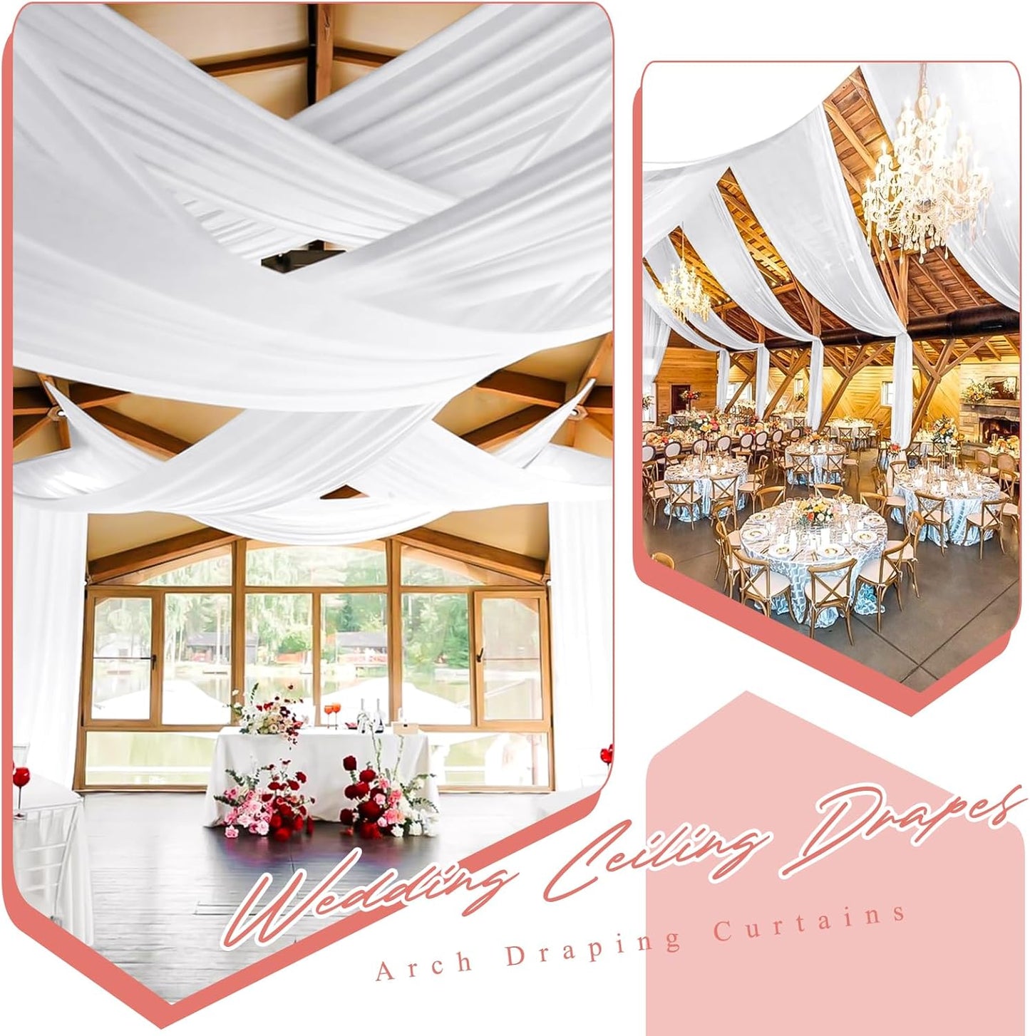 10 Panels White Ceiling Drapes for Wedding 5ftx20ft Sheer Drapery Chiffon Fabric Arch Draping Curtains for Party Ceremony Birthday Baby Shower Reception Stage Ceiling Decorations