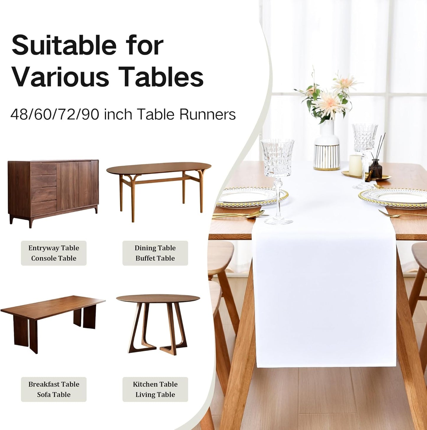 Farmhouse White Table Runner Dining Table Runners 60 Inches Long Coffee Table Runner for Dresser Living Room Bedroom Holiday Party Banquet 12X60 Inch