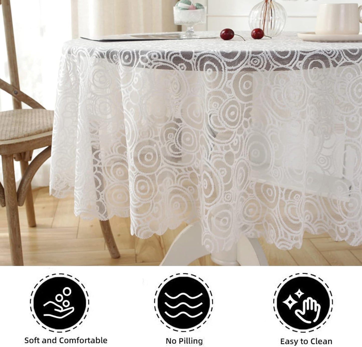 Jeloris Round Lace Tablecloth with Elegant Scalloped Bottom for Any Special Event Such as Wedding, Birthday Party, Baby Shower, Anniversary (78 inch, Style 5)